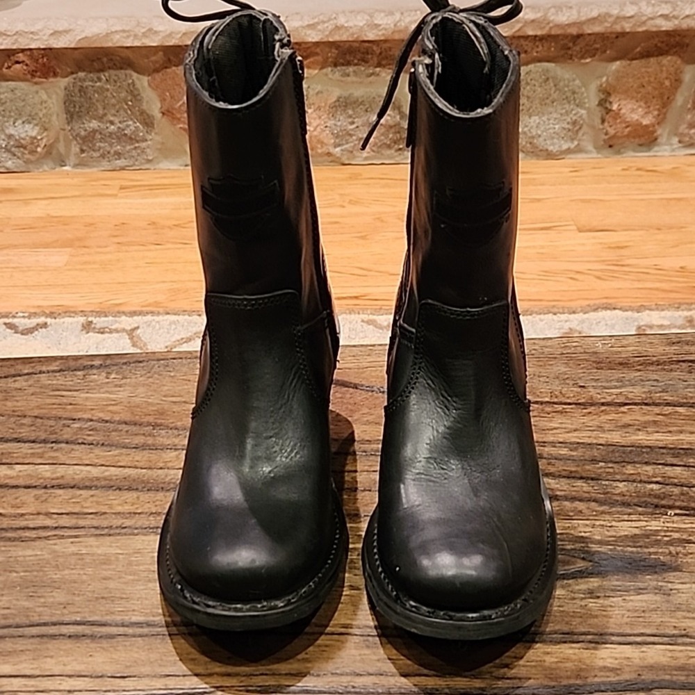 Harley Davidson Leather Black Boots Side Zip Lace Back Womens Size 5.5 - Picture 6 of 10